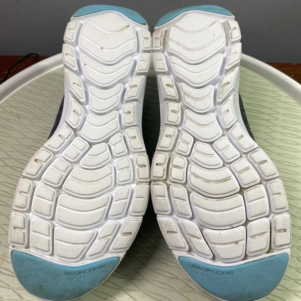 Skechers Flex‎ Lite Womens Gray/Black/Blue Shoes Memory Foam Sneakers Sz.9